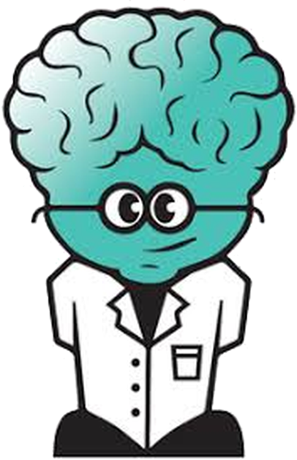 BRAINY, Empire's teal brain-headed guide in a lab coat